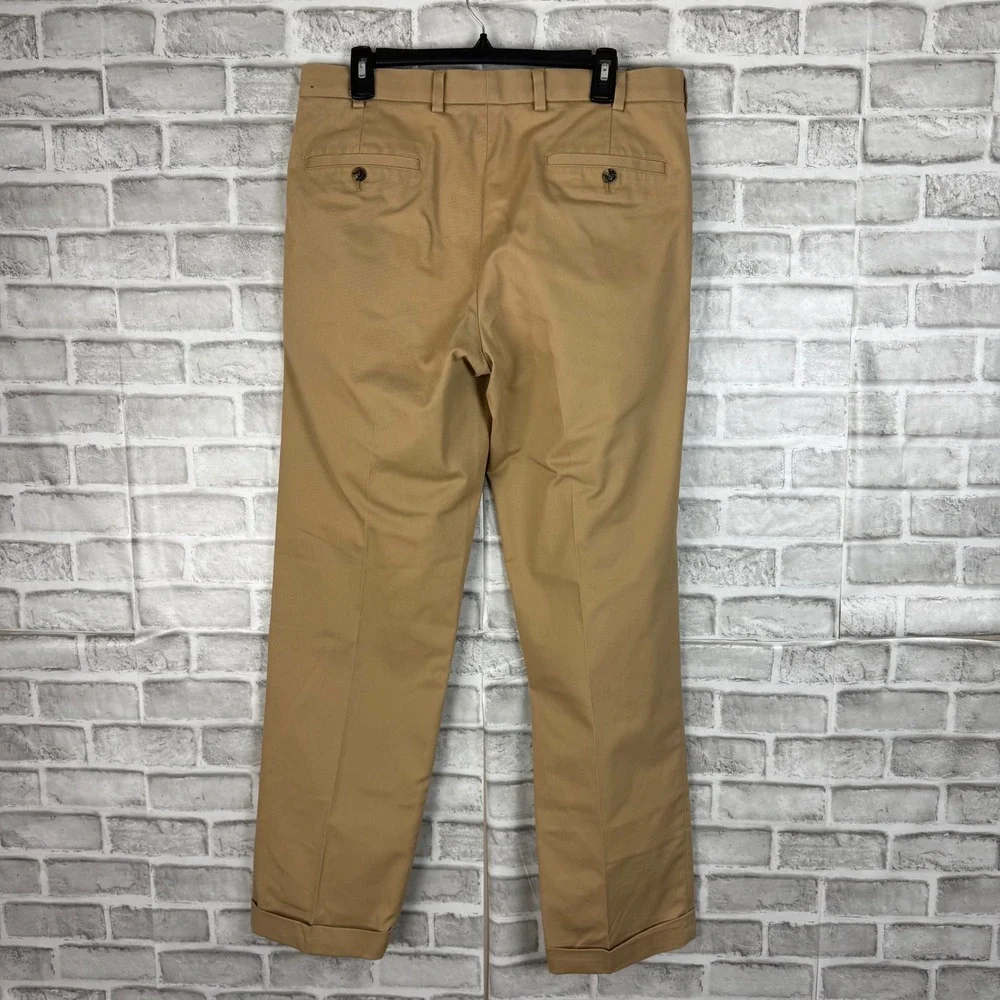 Brooks Brothers Elliot Advantage Chino Khaki Pleated Cuffed Pants Mens 34x32